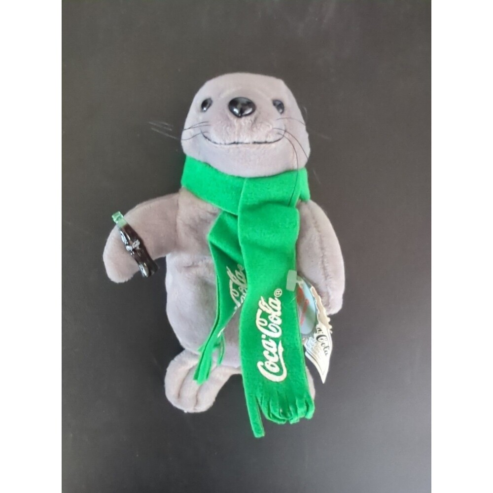 Coca-Cola Seal In Green Scarf Plush Stuffed Toy with Tag